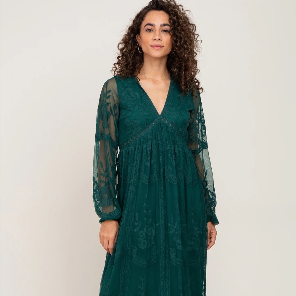 Pinkblush Green Bishop Sleeve V-Neck Maternity Maxi NWT